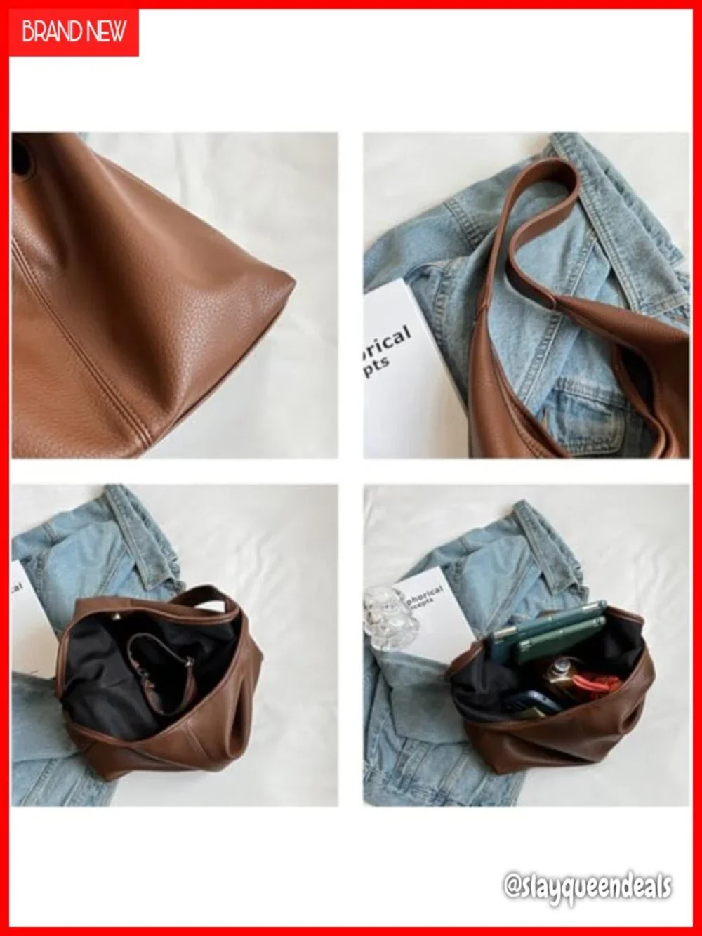 PU Leather Slouchy Hobo Bag Women Retro Crossbody Tote Shoulder Purse 2pcs